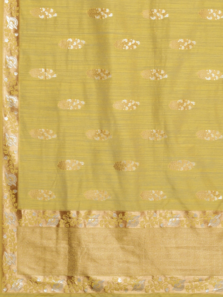 Neerus Yellow Banarasi printed saree - detail view 1