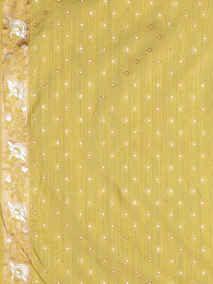 Neerus Yellow Banarasi printed saree - detail view 3