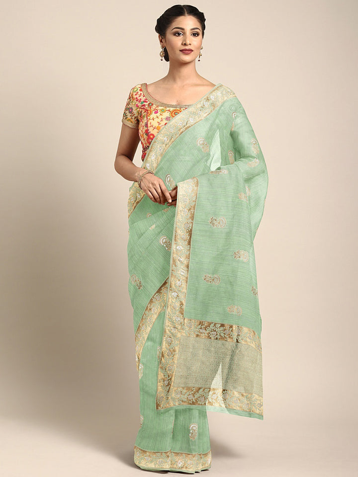 Neerus Green Color Banaras Fabric Saree