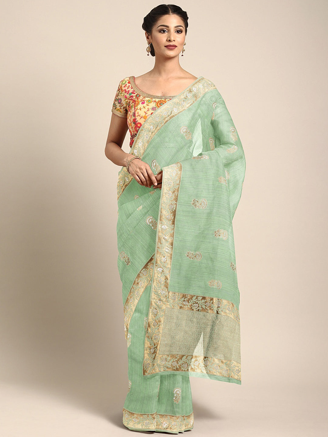 Neeru'S Green Color, Banaras Fabric Saree