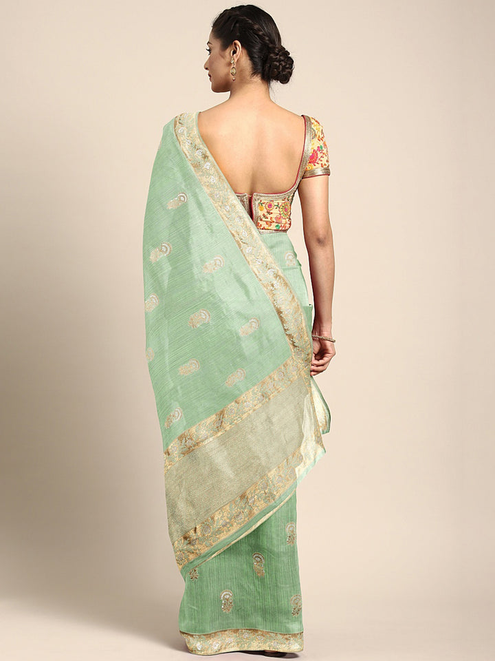 Neerus Green Color Banaras Fabric Saree
