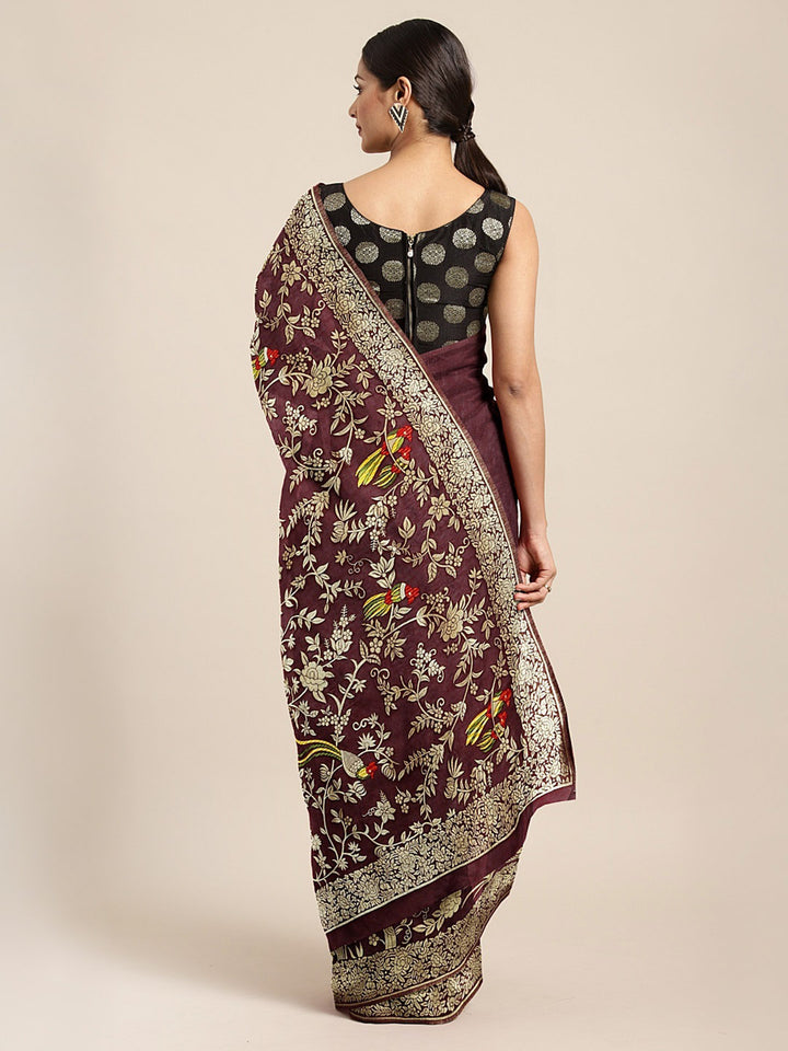 Neerus Maroon Color Banaras Fabric Saree