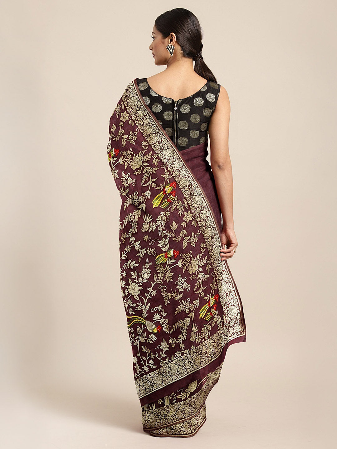 Neeru's Maroon Color Banaras Fabric Saree