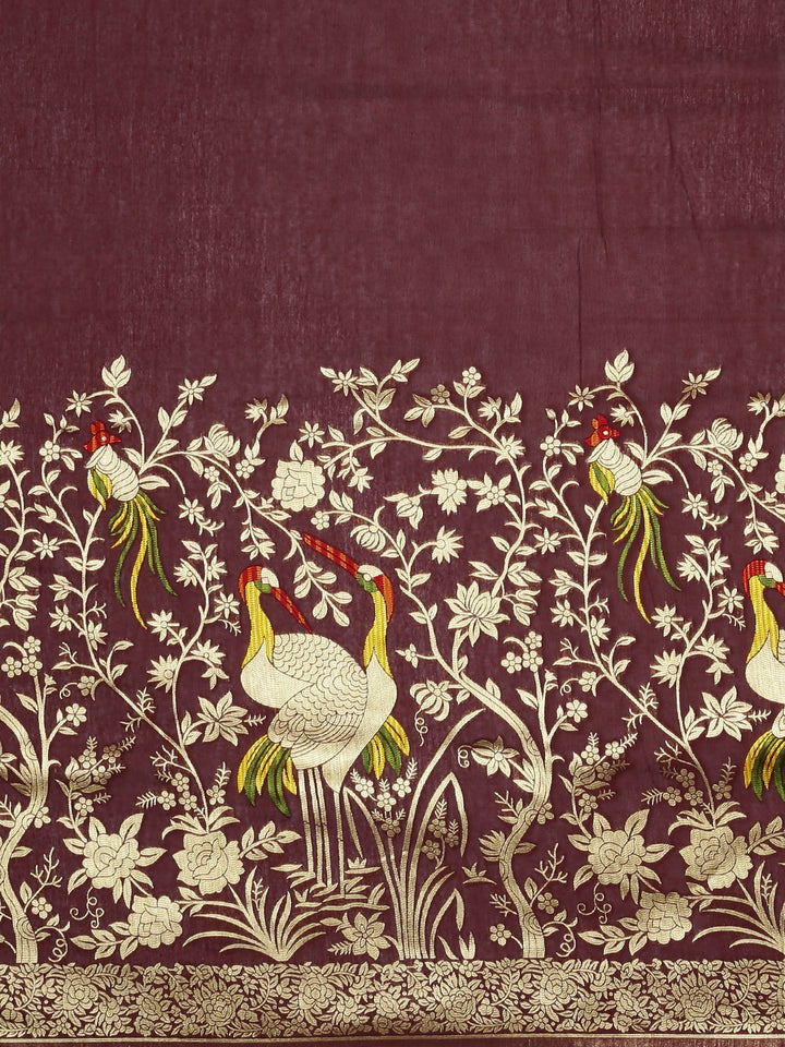 Neerus Maroon Color Banaras Fabric Saree