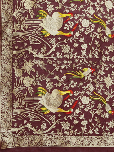 Neeru's Maroon Color Banaras Fabric Saree