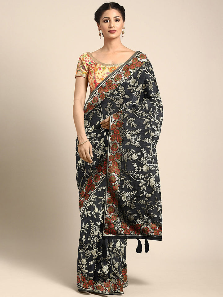 Neerus Black Color Banaras Fabric Saree