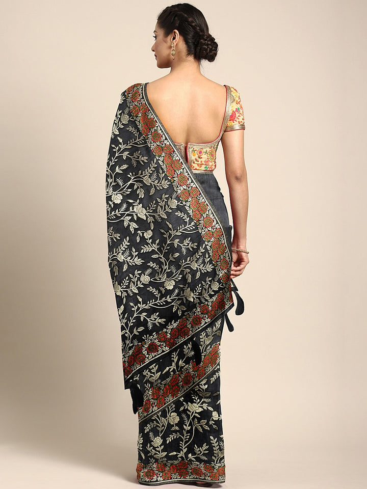 Neerus Black Color Banaras Fabric Saree