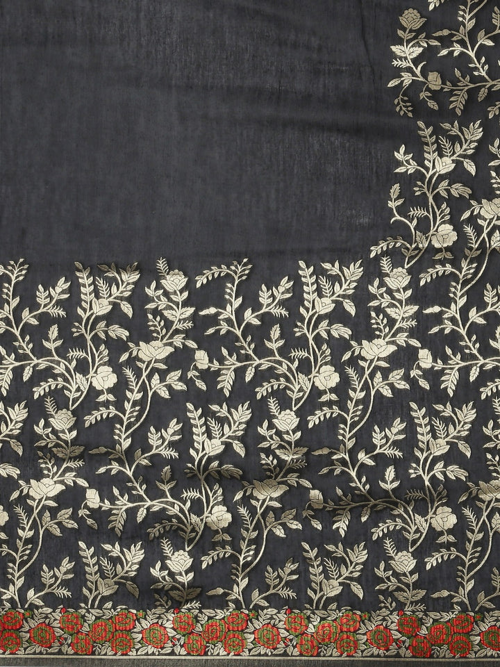 Neerus Black Color Banaras Fabric Saree