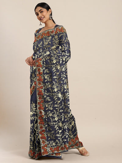 Neeru'S Navy Blue Color, Banaras Fabric Saree