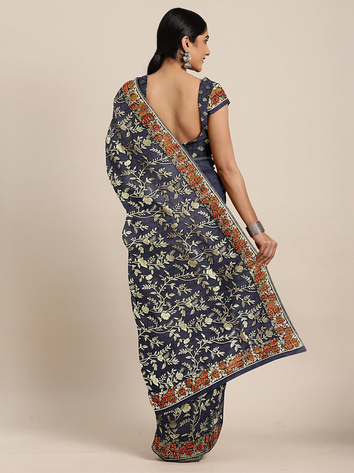 Neerus Navy Blue Color Banaras Fabric Saree