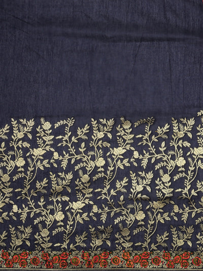 Neeru's Navy Blue Color Banaras Fabric Saree