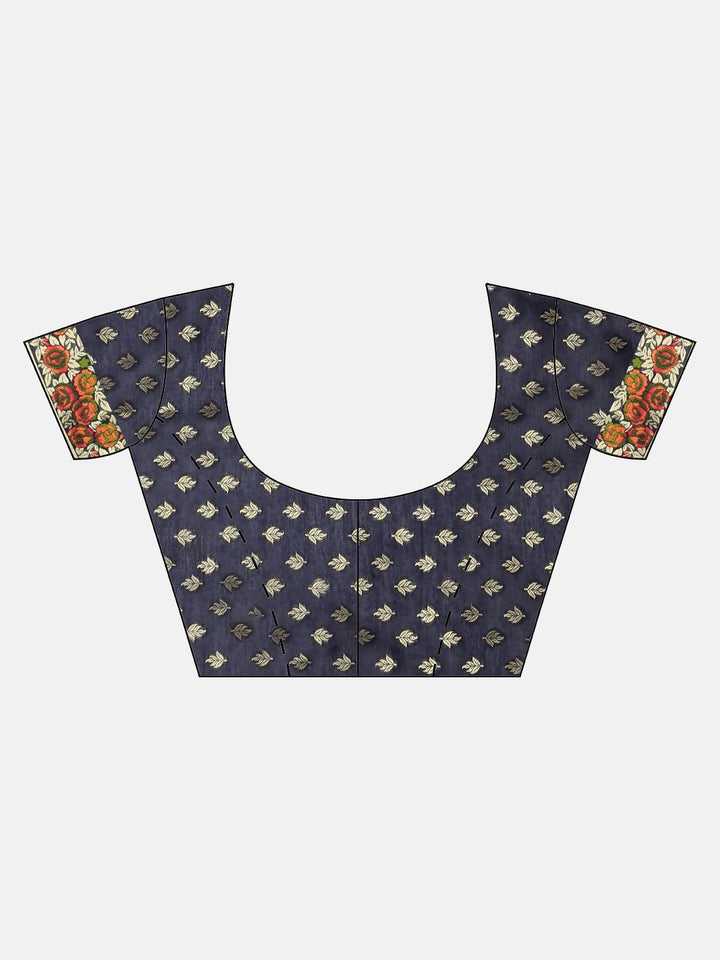 Neerus Navy Blue Color Banaras Fabric Saree