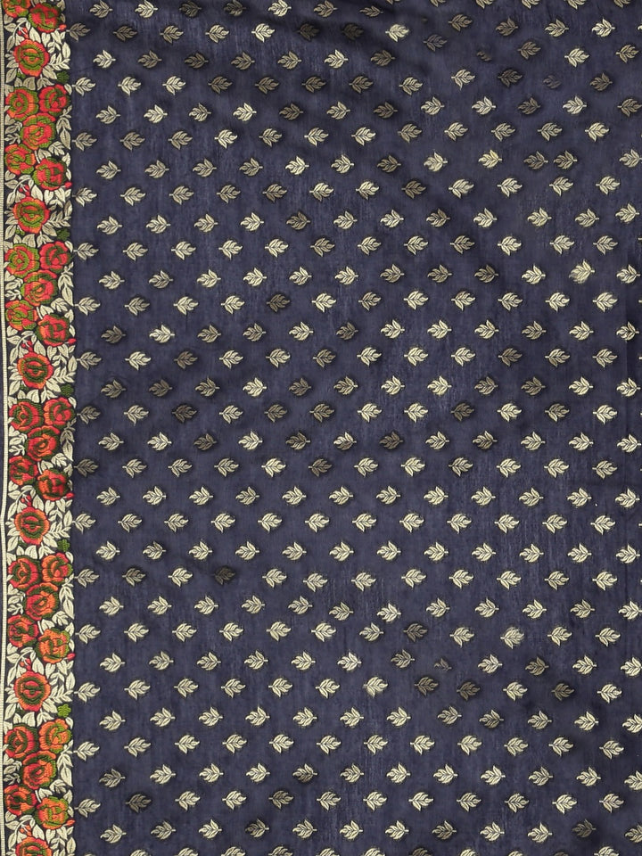 Neerus Navy Blue Color Banaras Fabric Saree