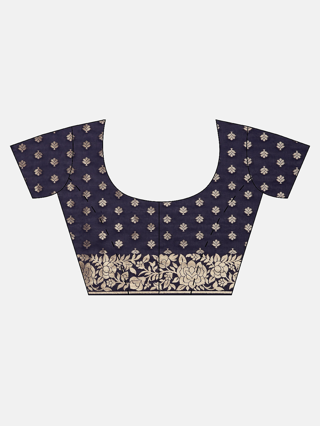 Neerus Navy Blue  Gold-Toned Silk Cotton Woven Design Saree