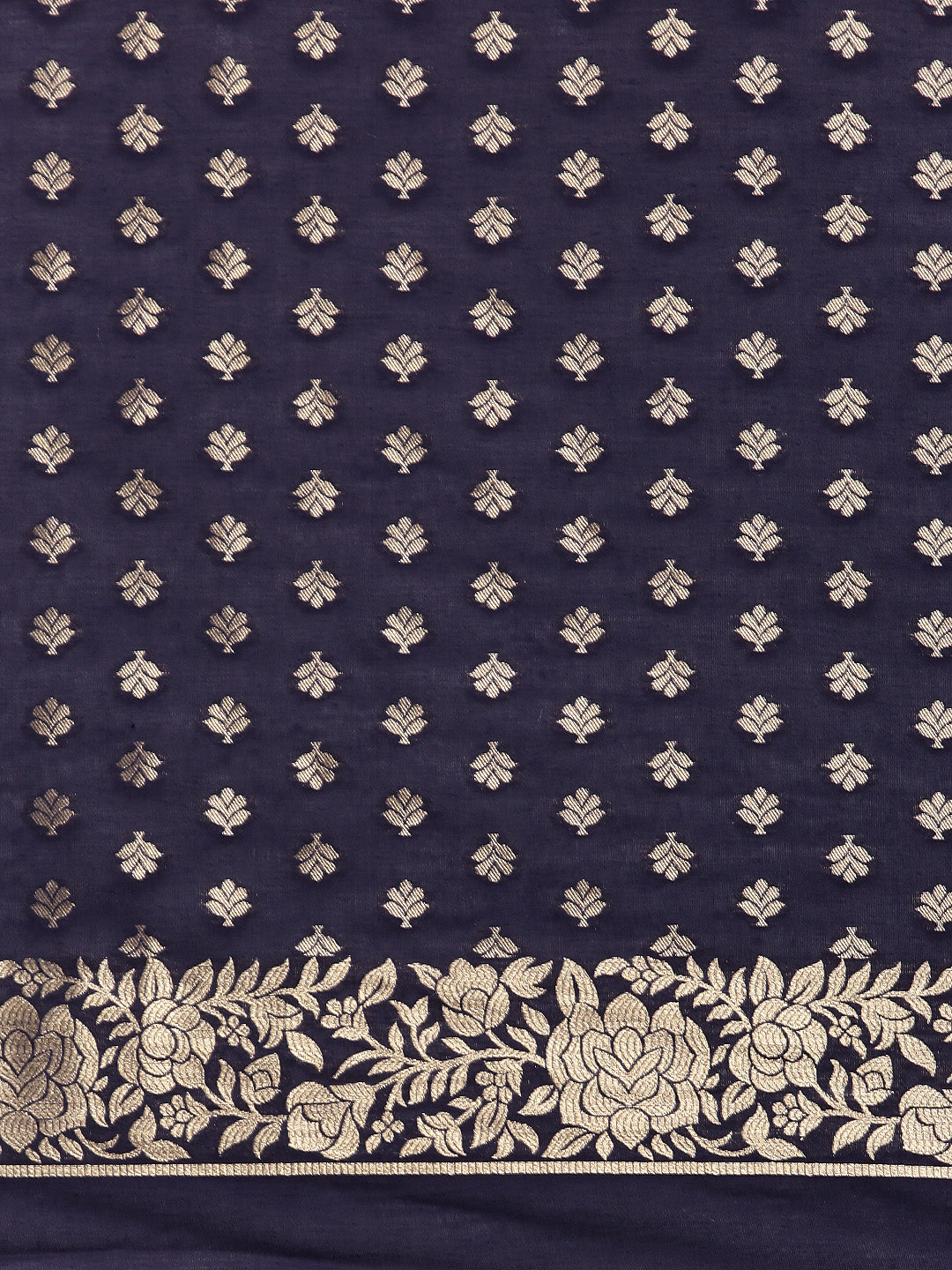 Neerus Navy Blue  Gold-Toned Silk Cotton Woven Design Saree