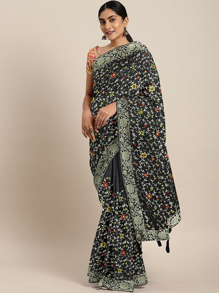 Neerus Black Color Banaras Fabric Saree