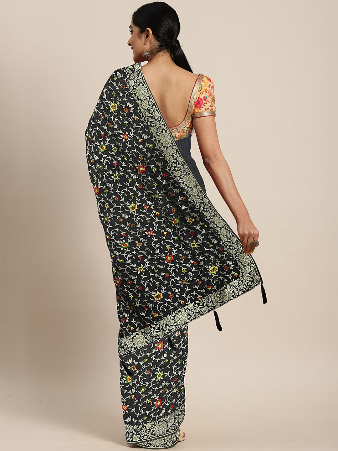 Neerus Black Color Banaras Fabric Saree