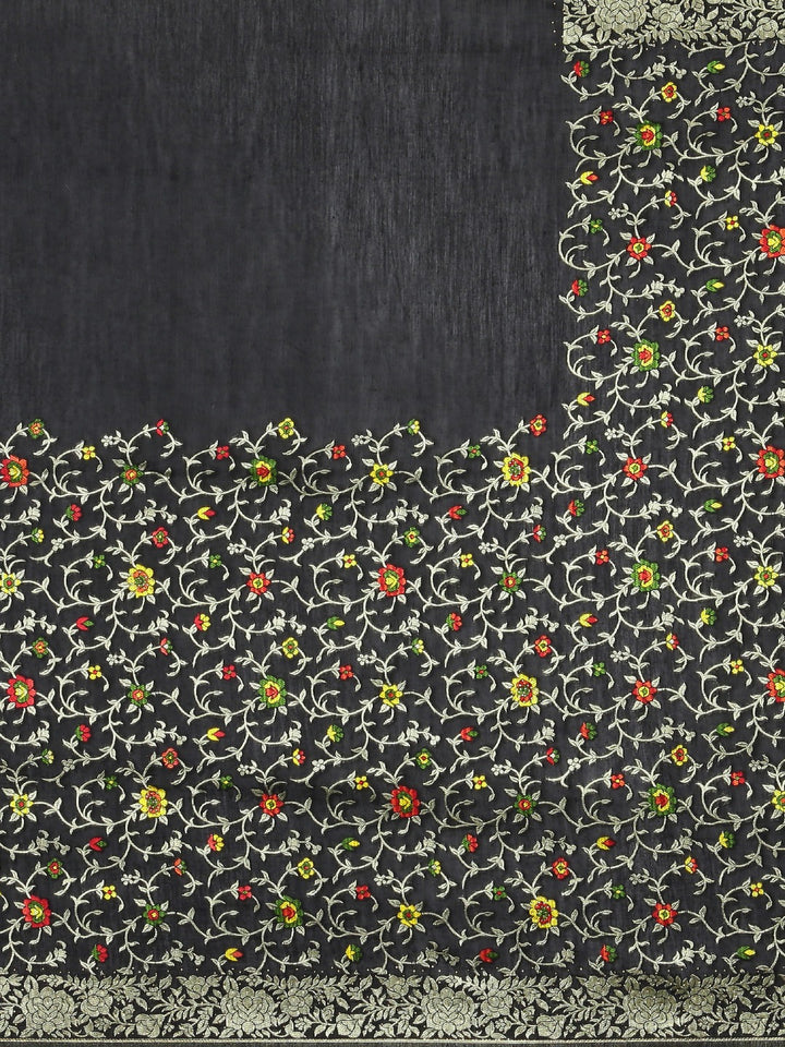 Neerus Black Color Banaras Fabric Saree