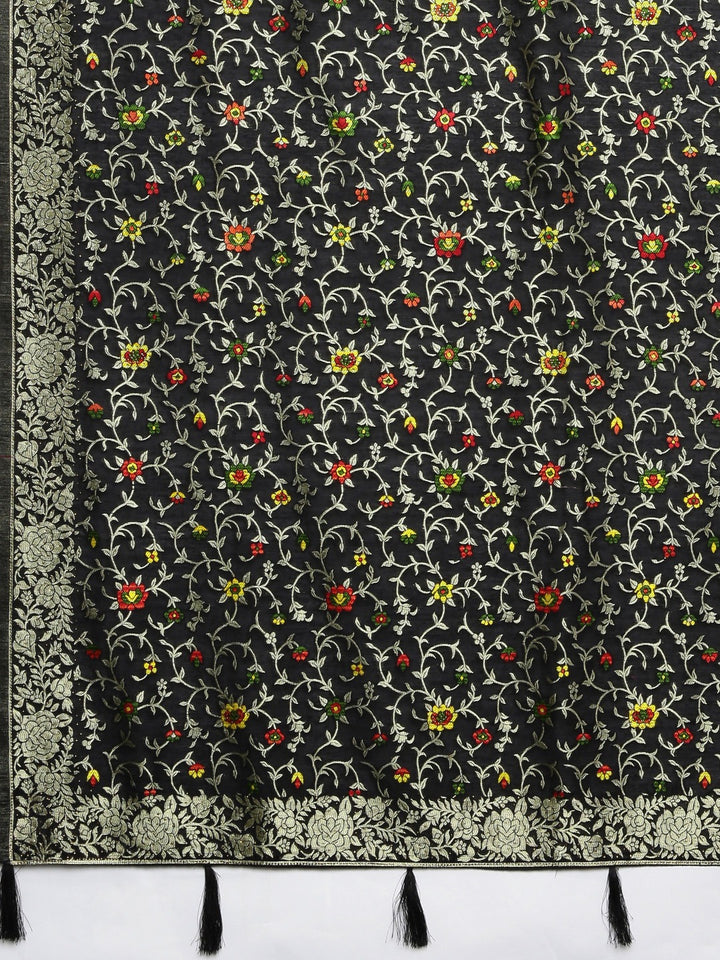 Neerus Black Color Banaras Fabric Saree