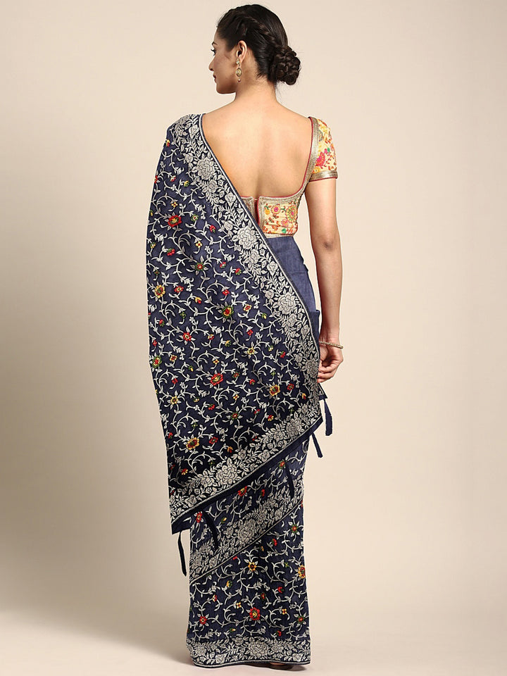 Neerus Navy Blue Color Banaras Fabric Saree