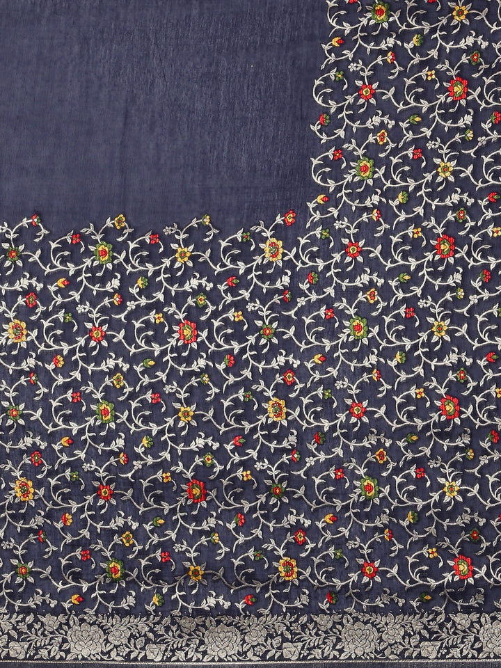 Neerus Navy Blue Color Banaras Fabric Saree