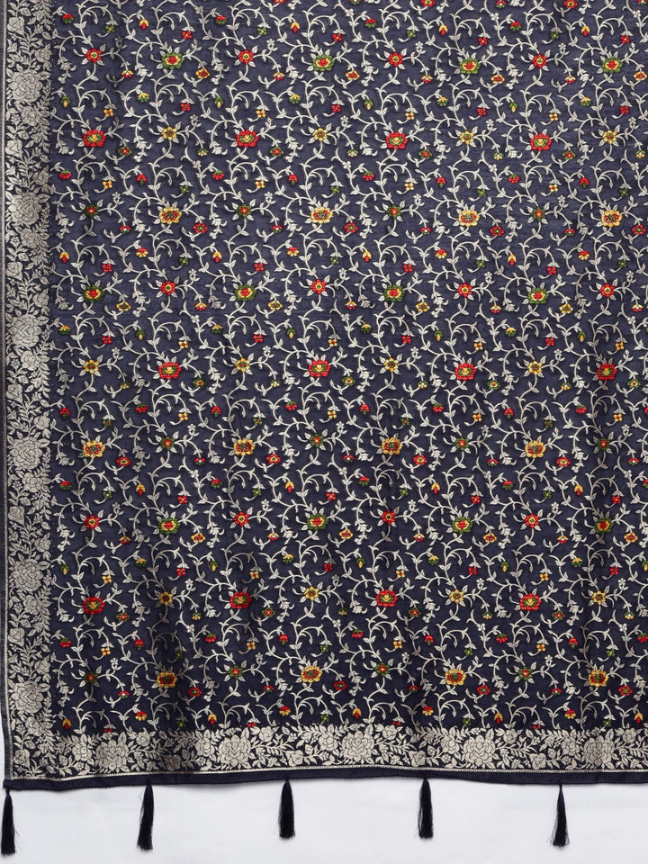 Neerus Navy Blue Color Banaras Fabric Saree