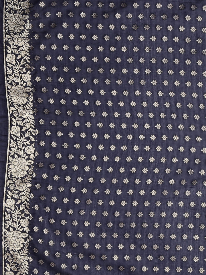 Neerus Navy Blue Color Banaras Fabric Saree