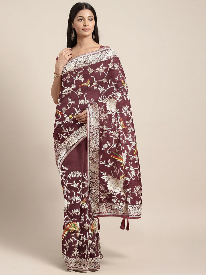 Neerus Maroon Color Banaras Fabric Saree