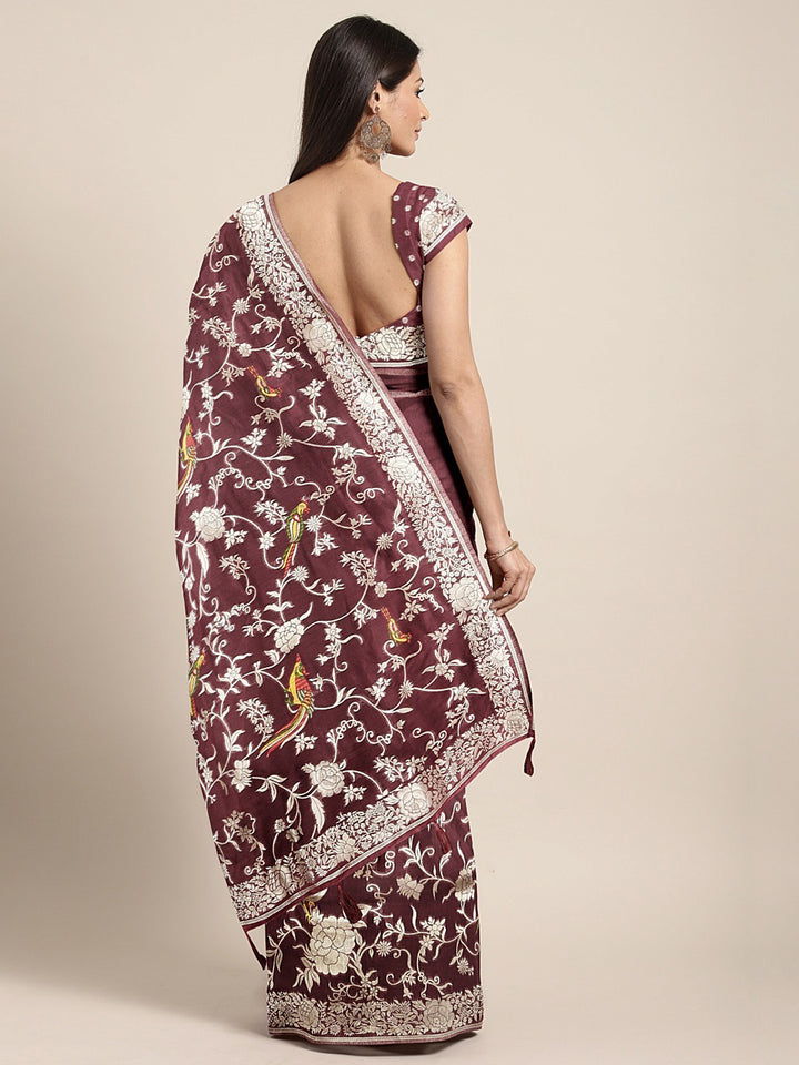 Neerus Maroon Color Banaras Fabric Saree