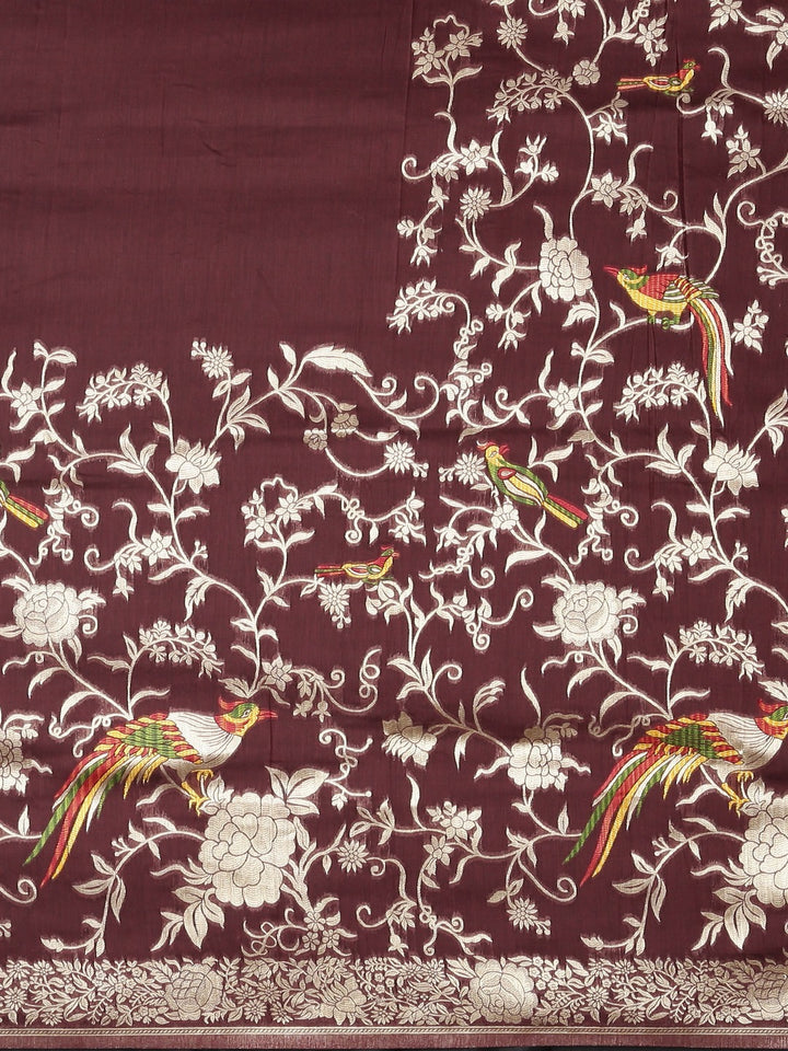 Neerus Maroon Color Banaras Fabric Saree