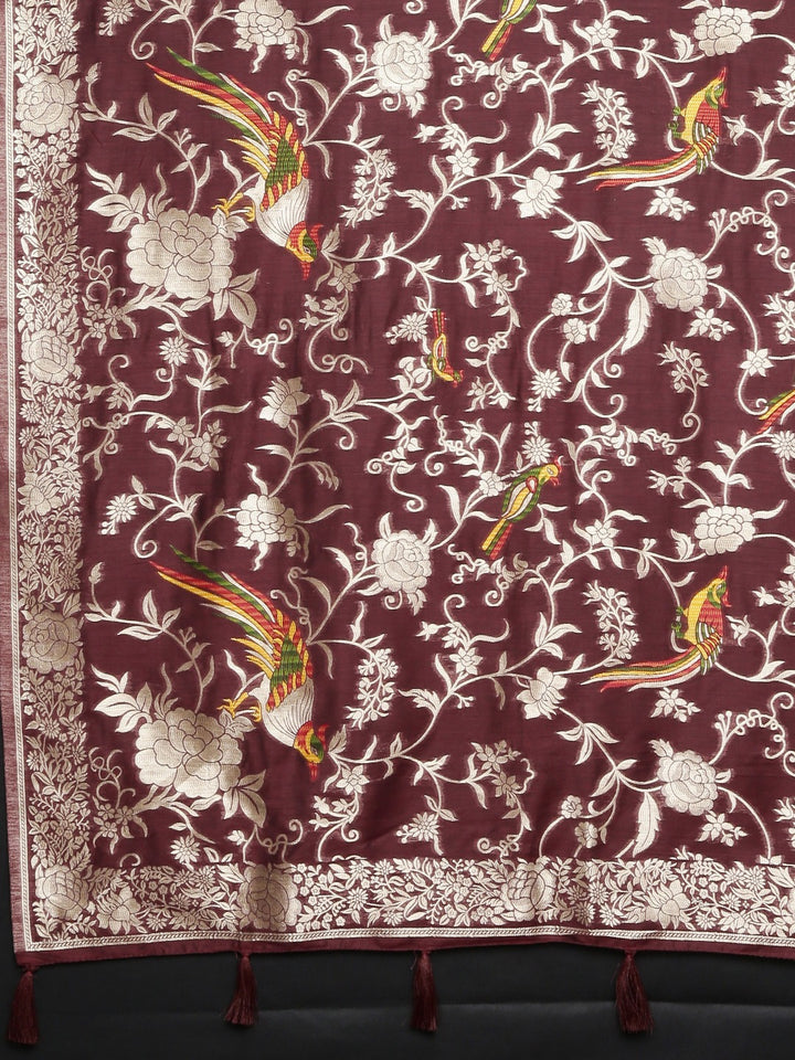 Neerus Maroon Color Banaras Fabric Saree