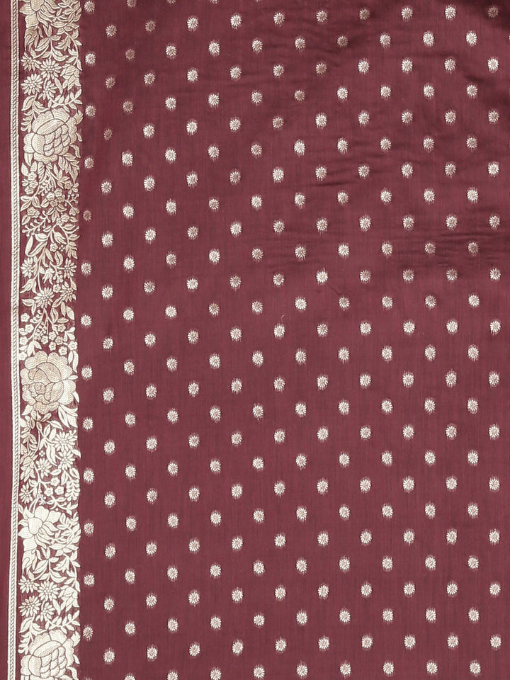 Neerus Maroon Color Banaras Fabric Saree