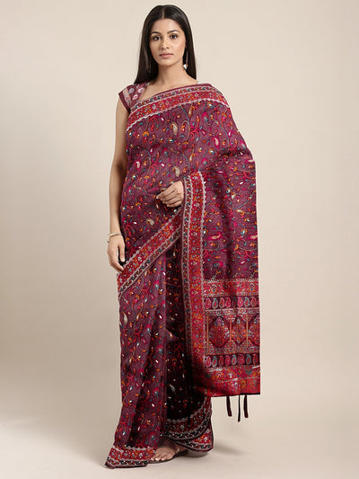 Neeru's Maroon Color Banaras Fabric Saree