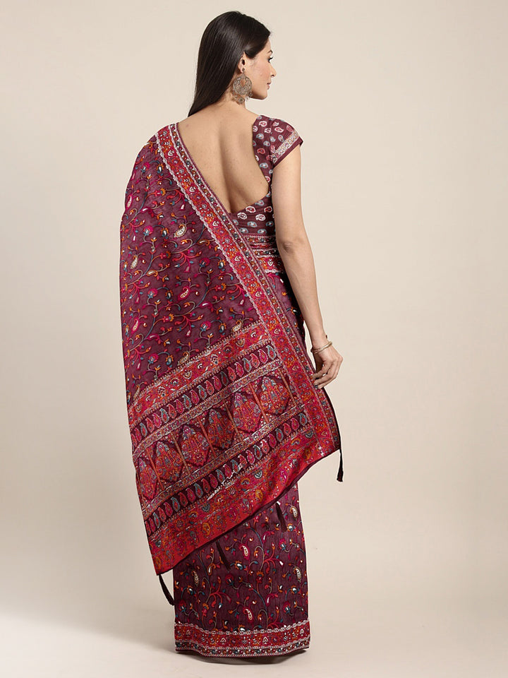 Neerus Maroon Color Banaras Fabric Saree