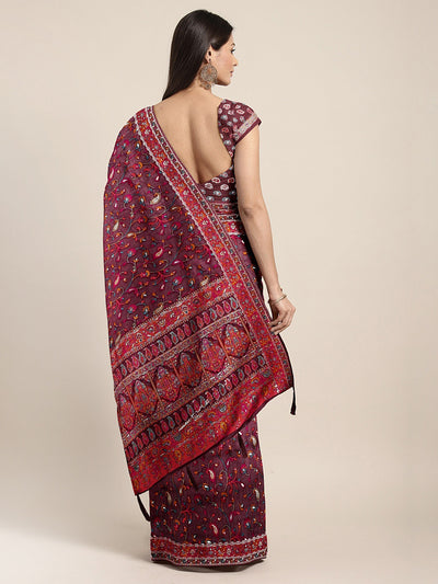 Neeru's Maroon Color Banaras Fabric Saree