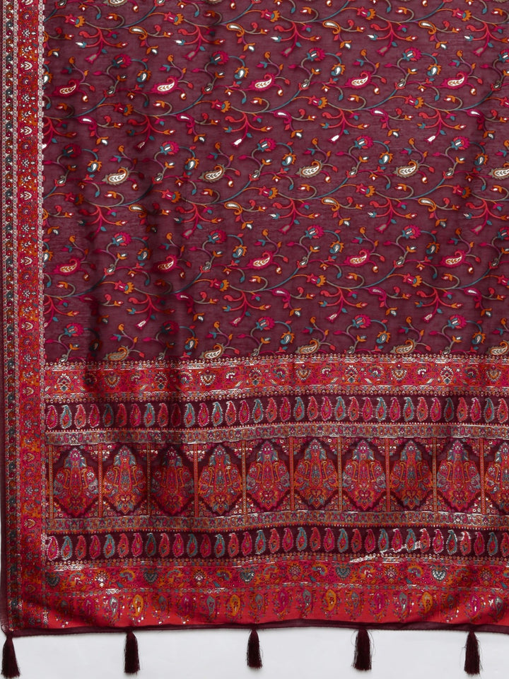 Neerus Maroon Color Banaras Fabric Saree