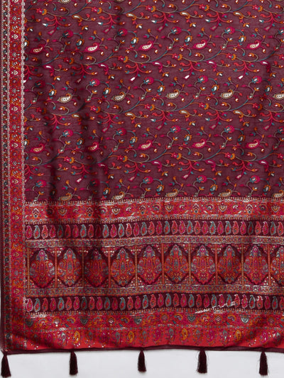 Neeru's Maroon Color Banaras Fabric Saree