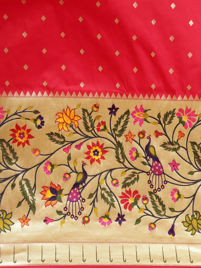 Neeru's red color, banaras fabric saree