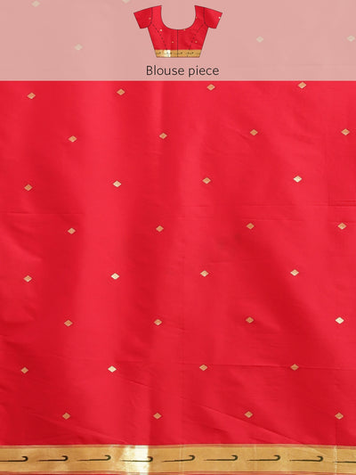 Neeru's red color, banaras fabric saree