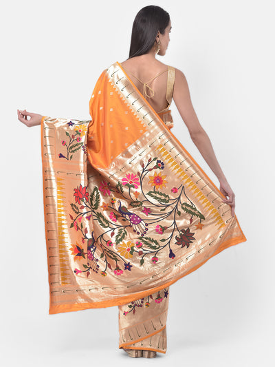 Neeru's Orange Printed Saree With Blouse