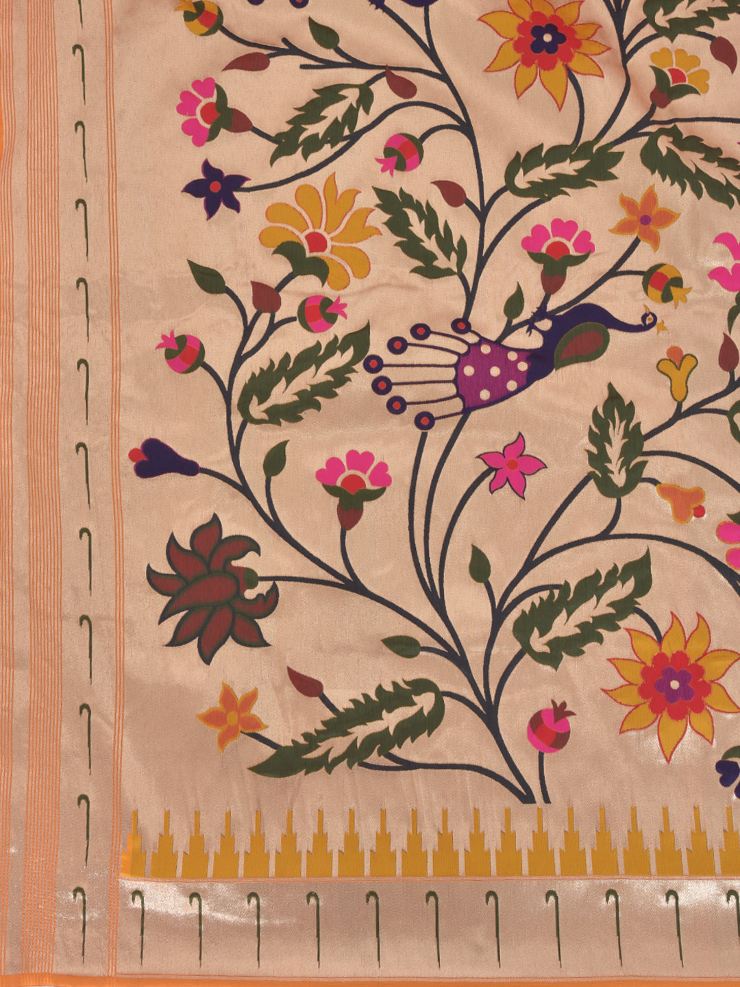 Neerus Orange georgette printed saree with blouse - detail view 1