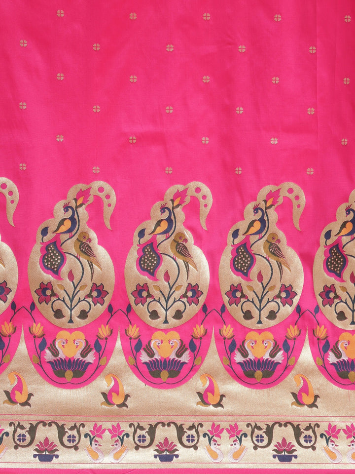 Neerus Pink Banarasi woven saree - side view