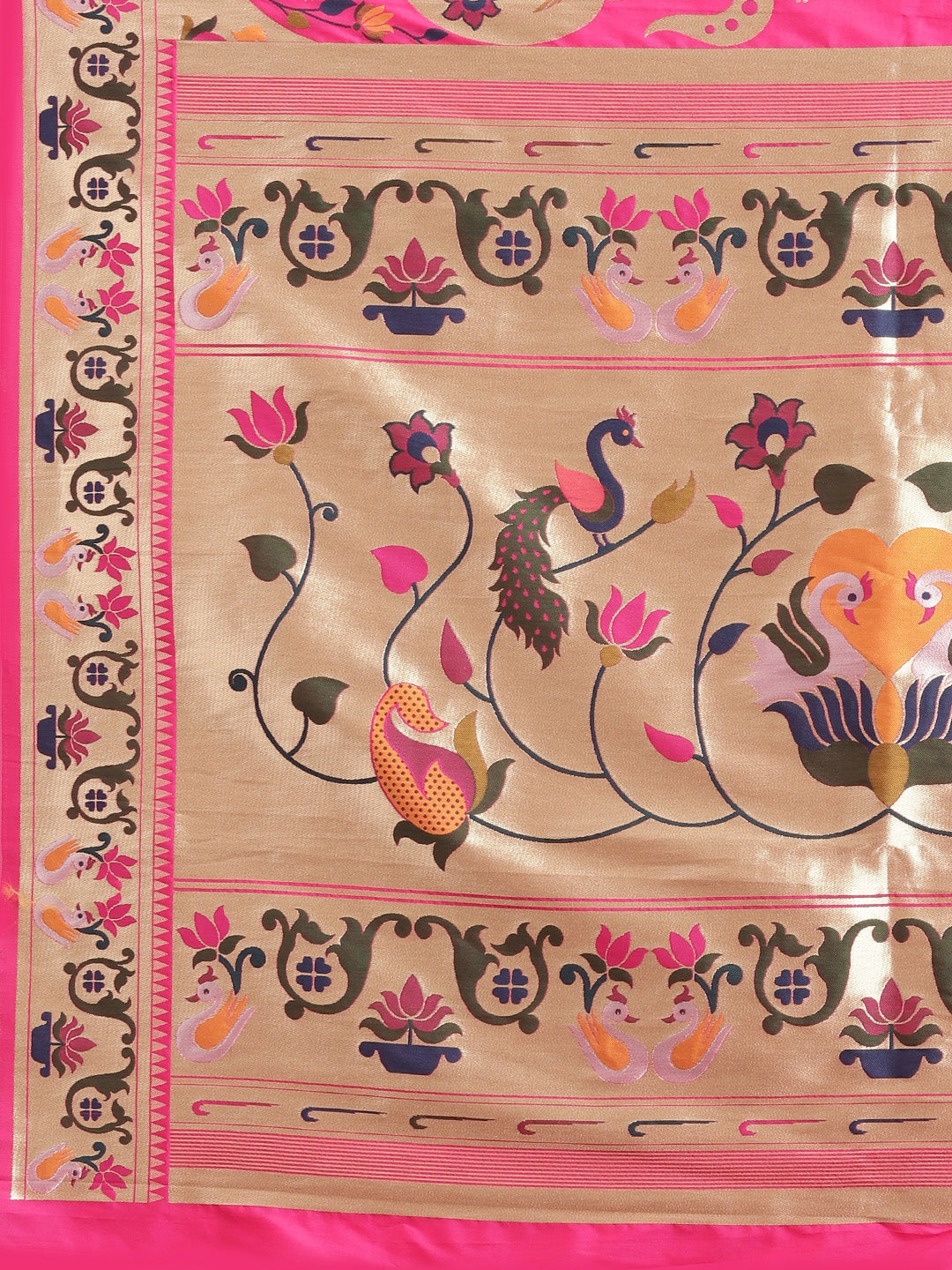 Neerus Pink Banarasi woven saree - detail view 1