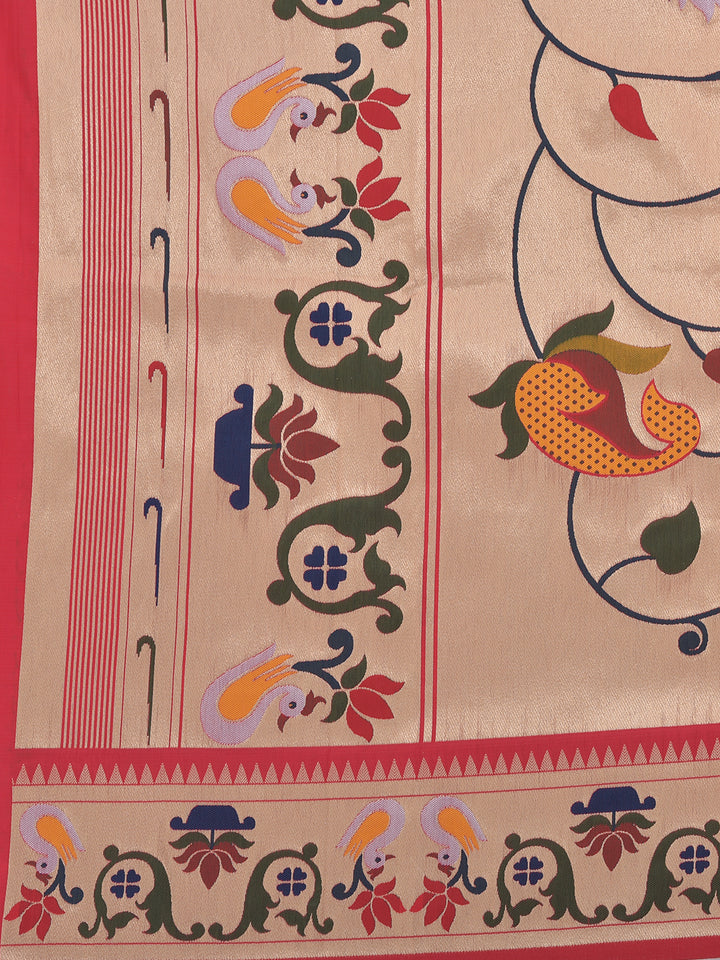 Neerus Pink Banarasi printed saree with blouse - detail view 1