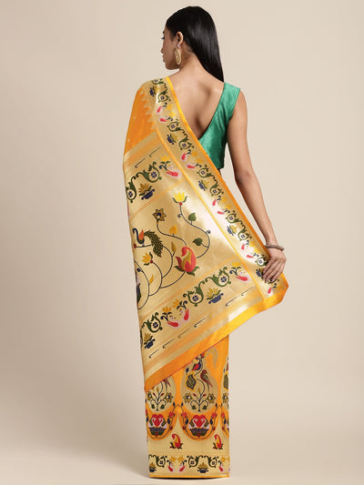 Neeru's Yellow Color Banaras Fabric Saree