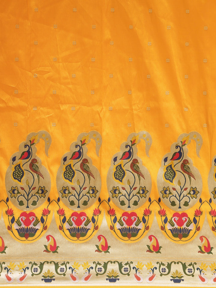 Neerus Yellow Banarasi woven saree - side view