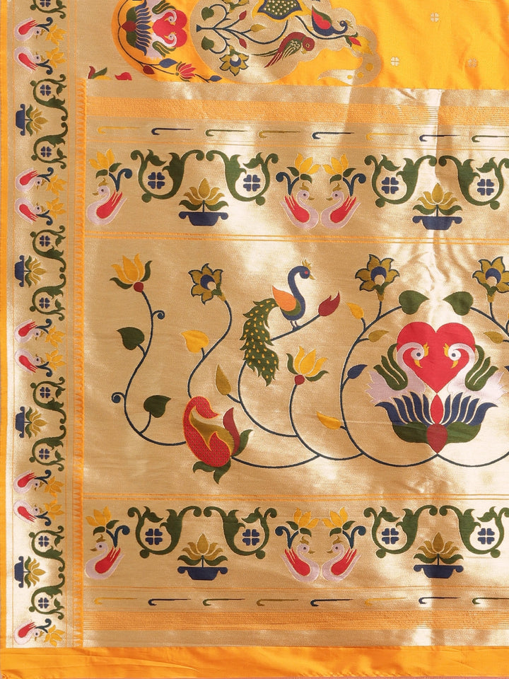 Neerus Yellow Banarasi woven saree - detail view 1