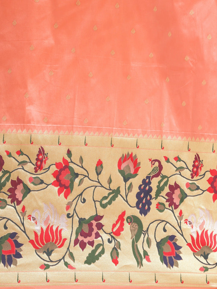 Neerus Orange Banarasi woven saree - side view