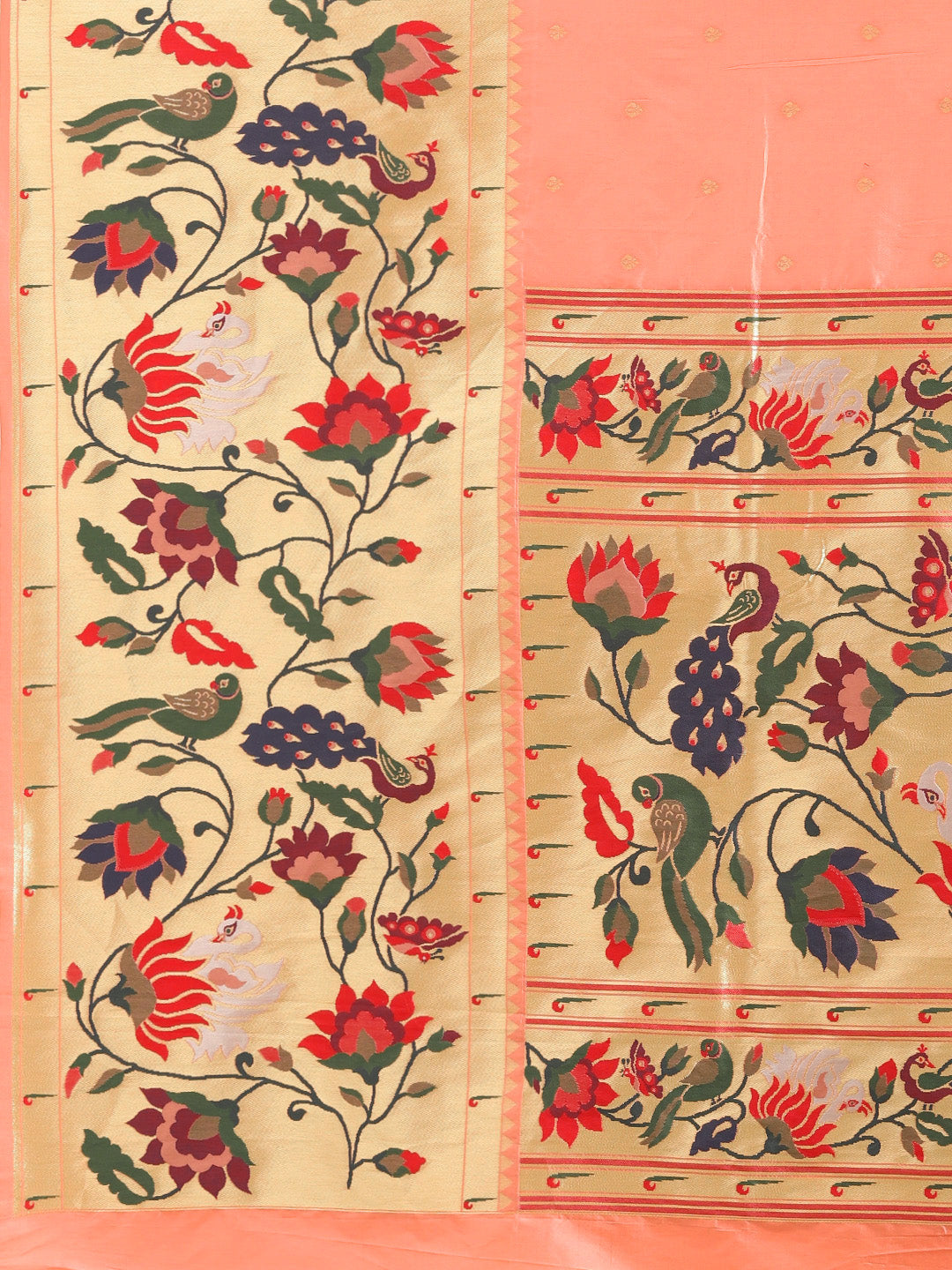 Neerus Orange Banarasi woven saree - detail view 1