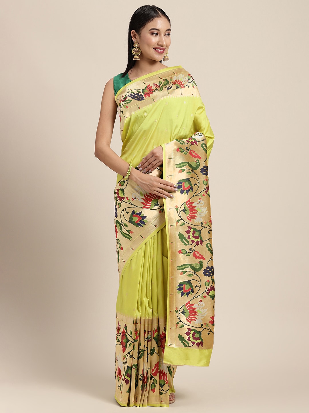 Neerus Green Banarasi woven saree - front view